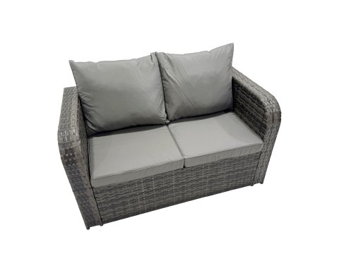 Fimous 6 Seater Garden Outdoor Rattan Furniture Set Rattan Sofa Oblong Dining Table with 2 Side Table Dark Grey