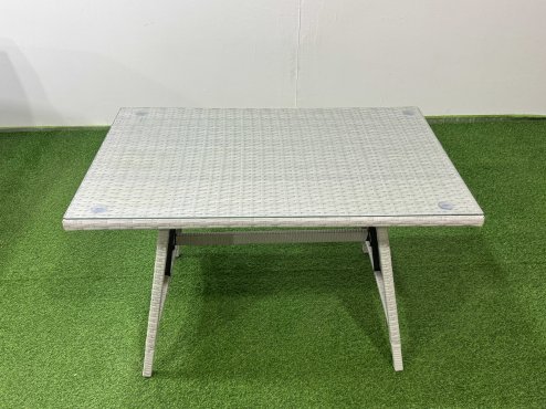 Fimous Garden Outdoor Rattan Furniture Set Rattan Corner Sofa Oblong Dining Table with Armchair Light Grey Mixed 7 Seater