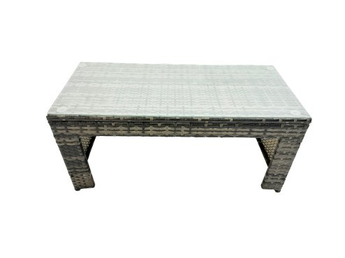 Fimous Outdoor Love Sofa Set 5 Seat Rattan Garden Furniture Set with Oblong Coffee Table Big Footstool 2 Side Table Dark Grey Mixed