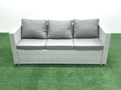 Fimous Wicker PE Rattan Sofa Garden Furniture Set with Armchair Square Coffee Table Big Footstool 2 Side Tables Light Grey Mixed