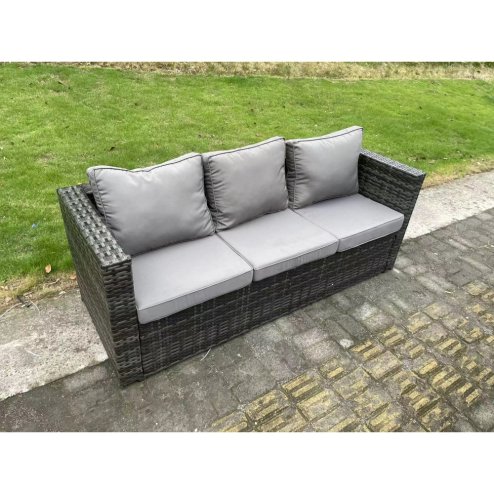 Fimous 10 Seater Wicker PE Rattan Outdoor Furniture Lounge Sofa Garden Dining Set with Dining Table 2 Side Tables Big Footstool Dark Grey Mixed