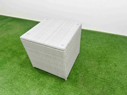 Fimous 7 Seater Outdoor Love Sofa Set Rattan Garden Furniture Set with Rectangular Dining Table 3 Footstool Side Table Light Grey