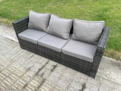 Fimous 11 Seater Outdoor Rattan Garden Furniture Sofa Set Patio Adjustable Rising Lifting Dining Table Set with Side Table 2 Big Footstools Dark Grey Mixed