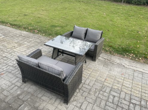 Fimous Garden Furniture Sets 3 Pieces Wicker Rattan Furniture Manual Wicker Patio Sofa Patio Conversation Set Dark Grey Mixed