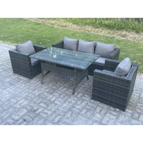 Fimous 5 Seater PE Wicker Rattan Garden Furniture Set Patio Chair and Rectangular Dining Table Set Dark Grey Mixed