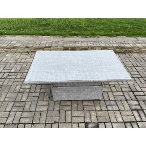 Fimous Outdoor Rattan Garden Funiture Set Height Adjustable Rising Lifting Table Sofa Dining Set with Big Footstool