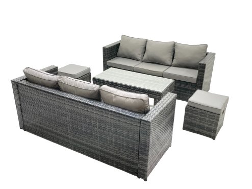 Fimous Garden Outdoor Rattan Furniture Set with Sofa Coffee table 2 Small Footstools Dark Grey Mixed