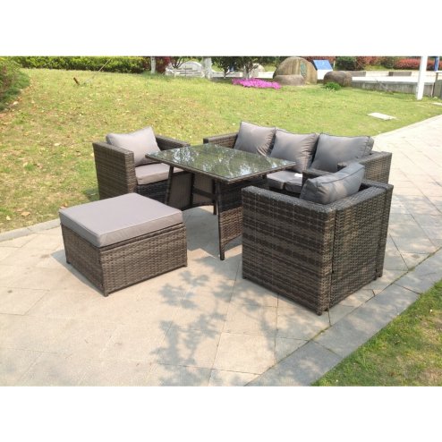 Fimous Grey Lounge Rattan Sofa Dining Table Set Chairs Garden Furniture Outdoor