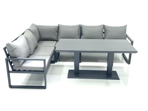 Fimous Aluminum Outdoor Garden Furniture Set Corner Sofa Adjustable Rising Lifting Dining Table Sets Dark Grey