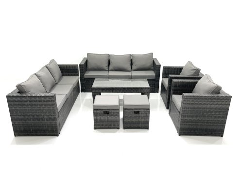 Fimous Rattan Garden Furniture Sofa Set with Coffee table Armchair 2 Small Footstools Dark Grey Mixed