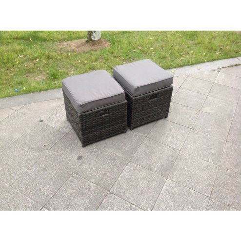 Fimous 2 PC Rattan Small Footstool Outdoor Garden Furniture Patio Furniture Dark Grey Mixed