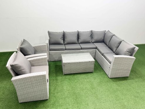 Fimous Garden Outdoor PE Rattan Furniture Set 8 Seater Rattan Garden Sofa Set with 2 Light Grey Mixed
