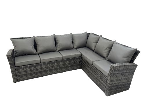 Fimous Rattan Garden Outdoor Furniture Set 9 Seater Garden Sofa Coffee Table Sets with Chair 2 Big Footstools Dark Grey Mixed