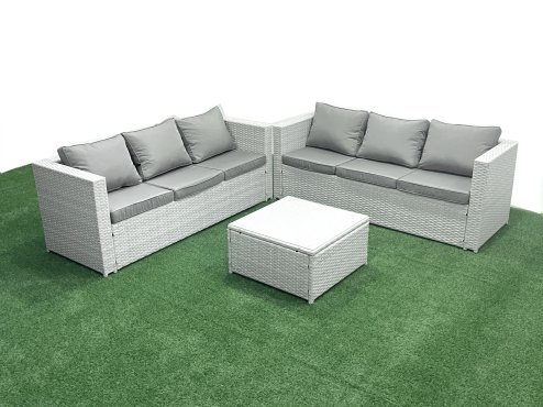 Fimous Rattan Garden Outdoor Furniture Set 6 Seater Rattan Garden Sofa Set Light Grey Mixed