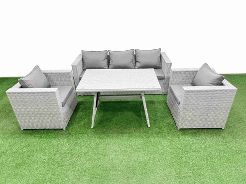 Fimous Outdoor PE Rattan Sofa Armchair Set Patio Garden Furniture Sets with Cushions Light Grey 5 Pieces