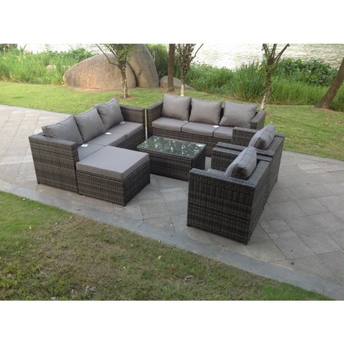 Fimous Outdoor Rattn Garden Furniture Sofa Set Rectangular Coffee Table Lounge Sofa Chair Footstool Converstory Dark Mixed Grey