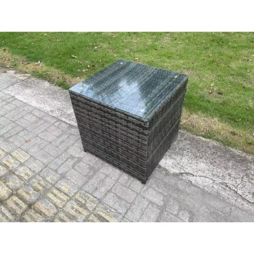 Fimous 8 Seater Outdoor Lounge Sofa Set Wicker PE Rattan Garden Furniture Set with 2 Armchair Oblong Coffee Table Side Table Dark Grey Mixed