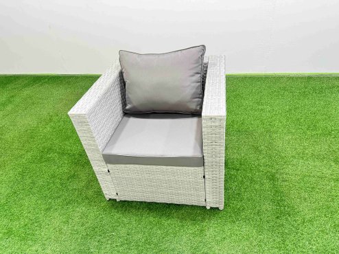 Fimous Patio Garden Furniture Sets with Black Glass Top Dining Table 3 Seater Sofa Armchair Light Grey