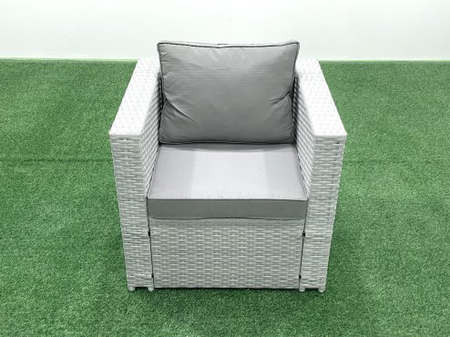 Fimous 5 Seater Rattan Garden Furniture Set with 3 Seater Sofa 2 Chair Square Coffee Table 2 Side Tables Light Grey Mixed
