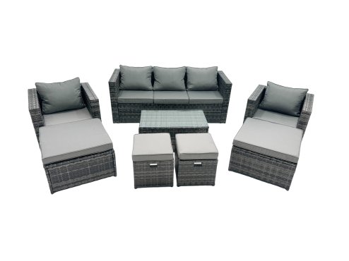 Fimous Outdoor Coffee Table Sofa Armchair Set with 2 Big Stools 2 Small Footstools Garden Furniture Set Dark Grey Mixed