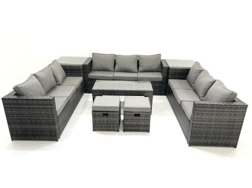 Fimous Outdoor Garden Furniture Set 11 Seater Rattan Sofa Set with Coffee Table 2 Small Footstools 2 Side Tables Dark Grey Mixed
