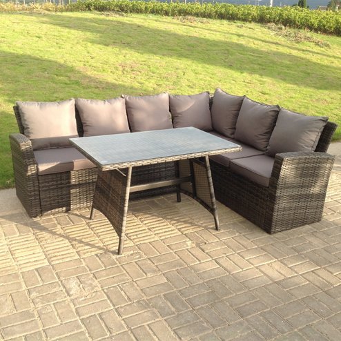 Fimous High Back Grey Mixed Outdoor garden furniture Rattan Corner Sofa Dining Set Table 6 Seater right corner