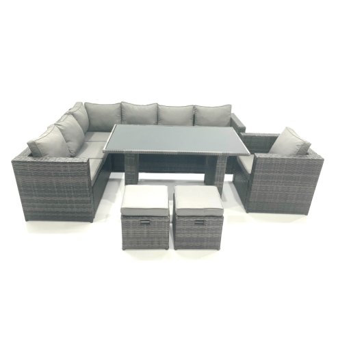 Fimous Outdoor Lounge Rattan Corner Sofa Set Garden Furniture Rectangular Dining Table Chair 8 Seater