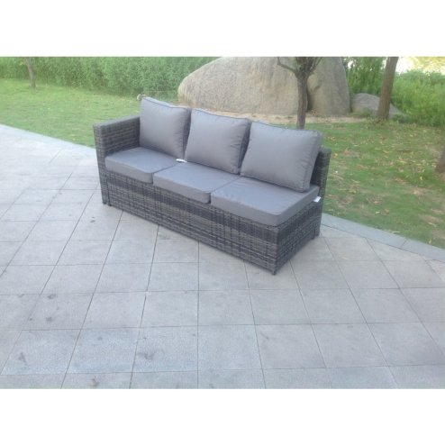 Fimous 3 Seater Single Arm Rest Rattan Lounge Sofa Patio Outdoor Garden Furniture With Seat And Back Cushion Right Side