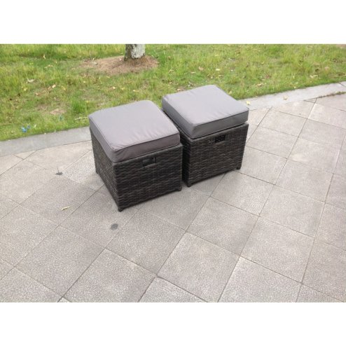 Fimous 11 Seater Rattan Outdoor Furniture Sofa Garden Dining Set with Patio Dining Table 2 Small Footstools Dark Grey Mixed