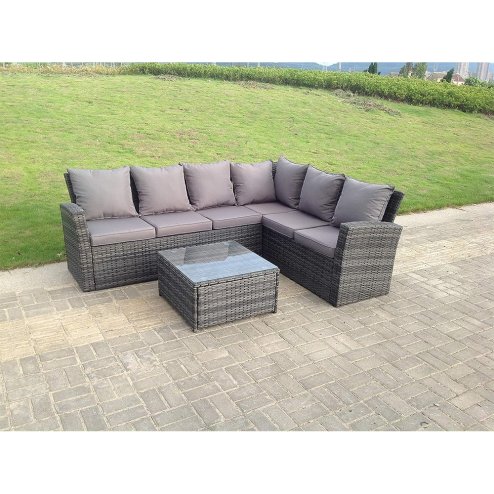 Fimous High back dark grey mixed outdoor garden furniture corner rattan sofa set square coffee table right option