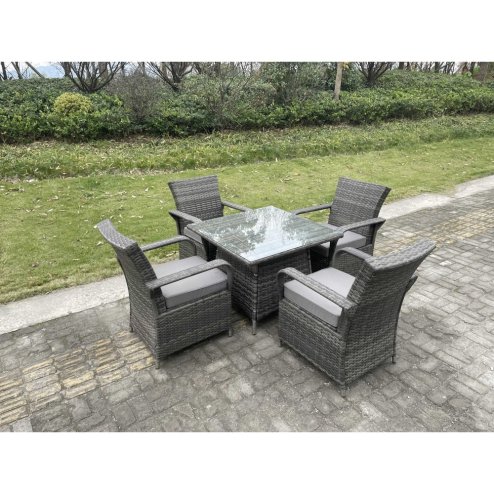 Fimous Rattan Garden Furniture Dining Set Table And Chairs PE Wicker Patio Outdoor 4 Chairs Plus Square Table