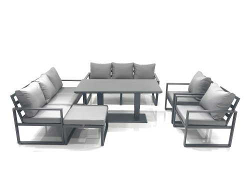 Fimous Garden Sofa Set Aluminium Furniture Rising Dining Tabe Set with 2 Chair Big Footstool Dark Grey