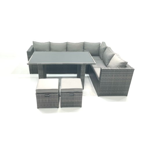 Fimous Outdoor Lounge Rattan Corner Sofa Set 6 Seater Garden Furniture with Small FootStools