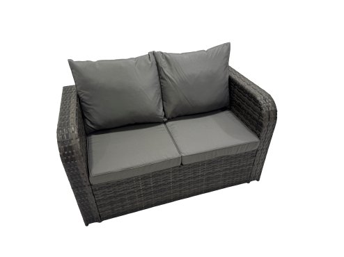 Fimous Outdoor Love Sofa Coffee Table Set Garden Rattan Furniture Set 6 Seater with 2 Small Stools 2 Side Tables Dark Grey