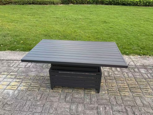 Fimous 5 Pieces Garden Furniture Set Aluminium Adjustable Rising Lifting Dining Table and Sofa Set with Side Table Big Footstool Dark Grey