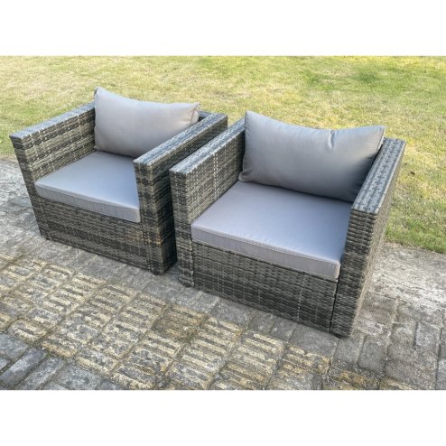 Fimous 2 PC Outdoor Rattan Single Sofa Chair Garden Furniture With Seat and Back Cushion Dark Grey Mixed
