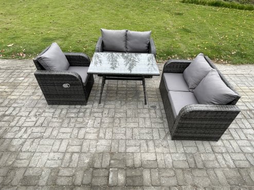 Fimous Outdoor Garden Dining Sets Rattan Furniture With Dining Table Armchairs Love Sofa Dark Grey Mixed