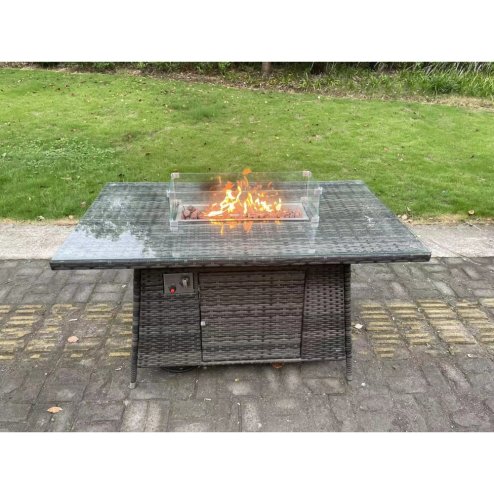 Fimous Rattan Garden Furniture Set Gas Fire Pit Lounge Sofa Chair Dining Set with Arm Chair Stools