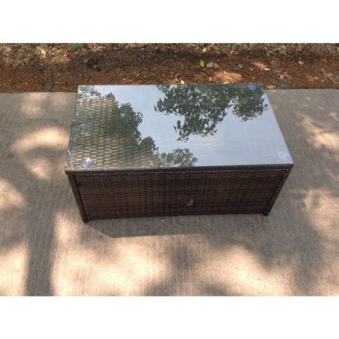 Fimous Rattan Oblong Coffee Table Outdoor Garden Furniture Patio Furniture Dark Brown Mixed