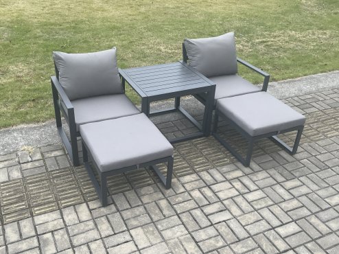 Fimous Aluminium 5 Pieces Garden Furniture Sofa Set Chair And Footstool with Table Including Cushions Dark Grey