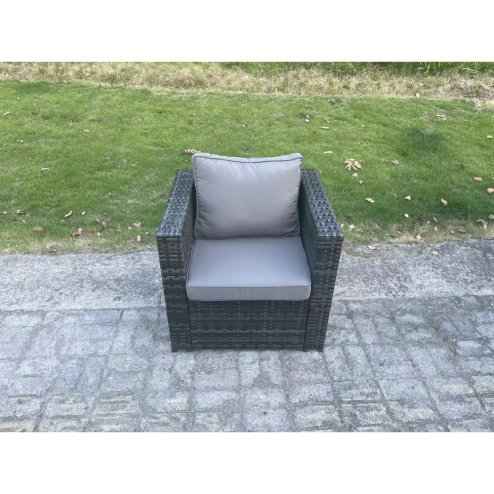 Fimous 7 Seater Rattan Garden Furniture Set Patio Outdoor Rectangular Dining Table Lounge Sofa Chair with Side Table 2 Small Stools Dark Grey Mixed