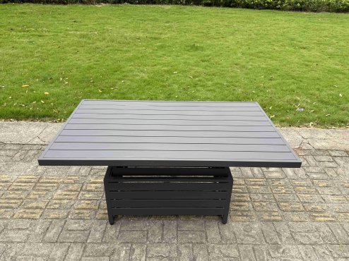 Fimous 9 Pieces Aluminium Garden Furniture Set with Cushions, Patio Furniture Set with Adjustable Rising Lifting Dining Table Dark Grey