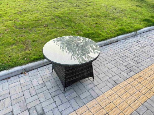 Fimous 5-Piece PE Rattan Garden Furniture 4 Seater Garden Big Round Table and Chairs for Patio Dark Grey Mixed