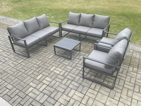 Fimous Aluminium Outdoor Lounge Sofa Set Garden Furniture Sets with Square Coffee Table 2 Chairs Dark Grey 8 Seater
