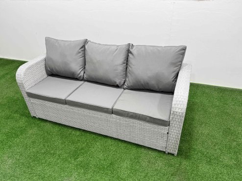 Fimous Outdoor Garden Furniture Sets 8 Seater Wicker Rattan Furniture Sofa Sets with Adjustable Lifting Dining or Coffee Table high Back Lounge Sofa 2 Big Footstool Side Table Light Grey