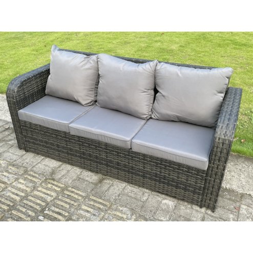 Fimous Rattan Outdoor Garden Furniture Sets Height Adjustable Rising lifting Dining Table Reclining Chair Sofa Set with Side Tables 2 Big Footstools Dark Grey Mixed