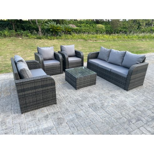 Fimous PE Rattan Garden Furniture Set Adjustable Chair Sofa Double Love Seat 2 Seater Sofa Lounge Set Square Coffee Table