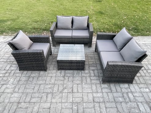 Fimous Outdoor Rattan Garden Furniture Set Conservatory Patio Sofa Coffee Table Set with Chair Dark Grey Mixed