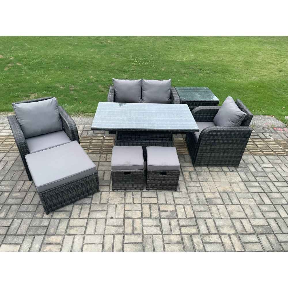 Versatile Adjustable Rattan Garden Dining Set with Rising Table: Yavolo