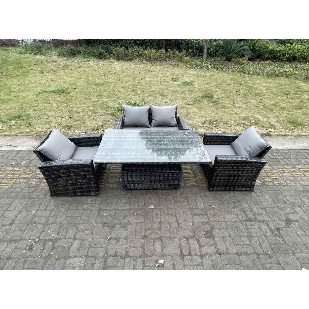 Deluxe Rattan Outdoor Furniture Set - Adjustable Rising Dining Table ...